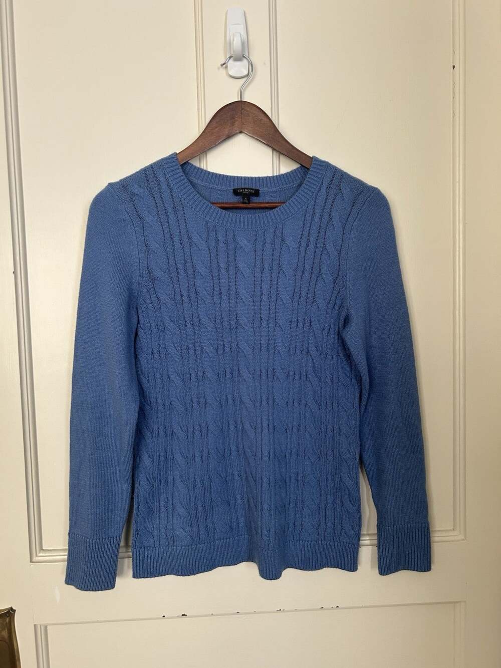 Talbots Cable Knit Pullover Sweater Womens Size Small Blue Classic Preppy